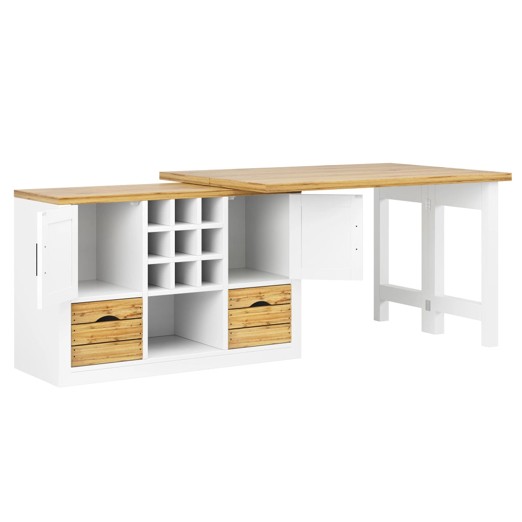 Tavolo da pranzo allungabile con sideboard, piano girevole a 360°, MDF, bianco