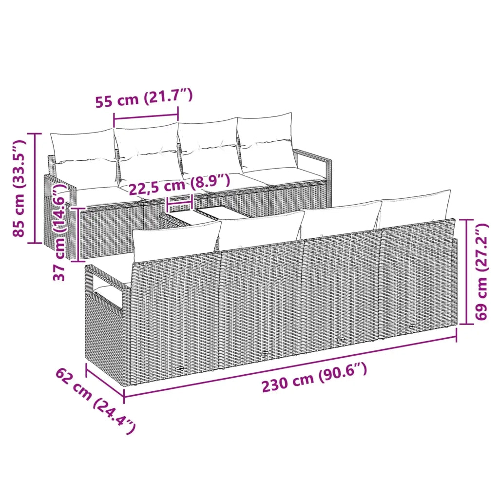 Set di divani con cuscino 7 pcs Marrone e Rosso polyrattan 3346314