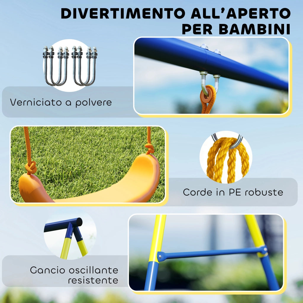 Altalena da Giardino 285x160x181 cm per Bambini 3 in 1 in Acciaio e PE Multicolore