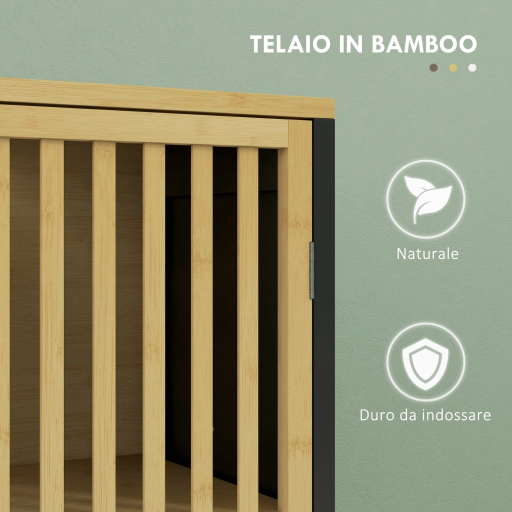 Mobile Sottolavabo Bagno con 2 Ante a Doghe 60x30x70 cm in Legno di Bambù e MDF con Intaglio a U Legno Naturale e Nero