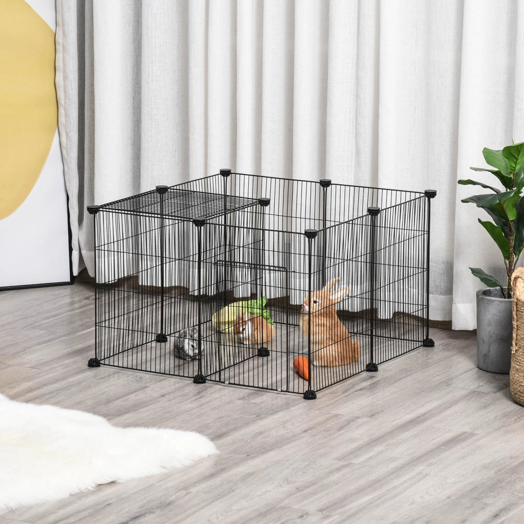 Gabbia per Conigli e Piccoli Animali ¨C Xylo ¨C 22 Pannelli Modulabili in Metallo con Porta, Nero, 105x70x45cm