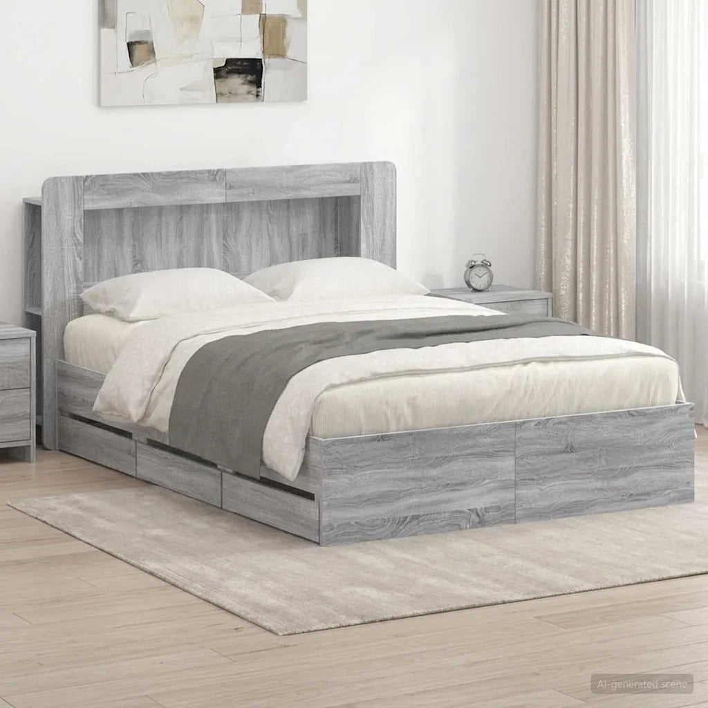 Letto matrimoniale | Letto per adulti | Telaio del letto con storage Sonoma grigio 160 x 200 cm
