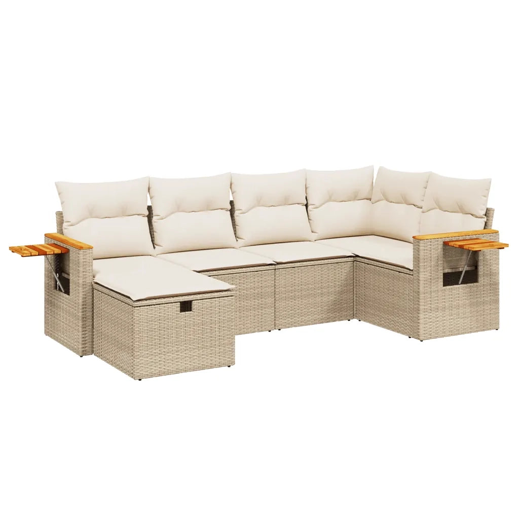 Set Divano da Giardino 6 pz con Cuscini Beige in Polyrattan