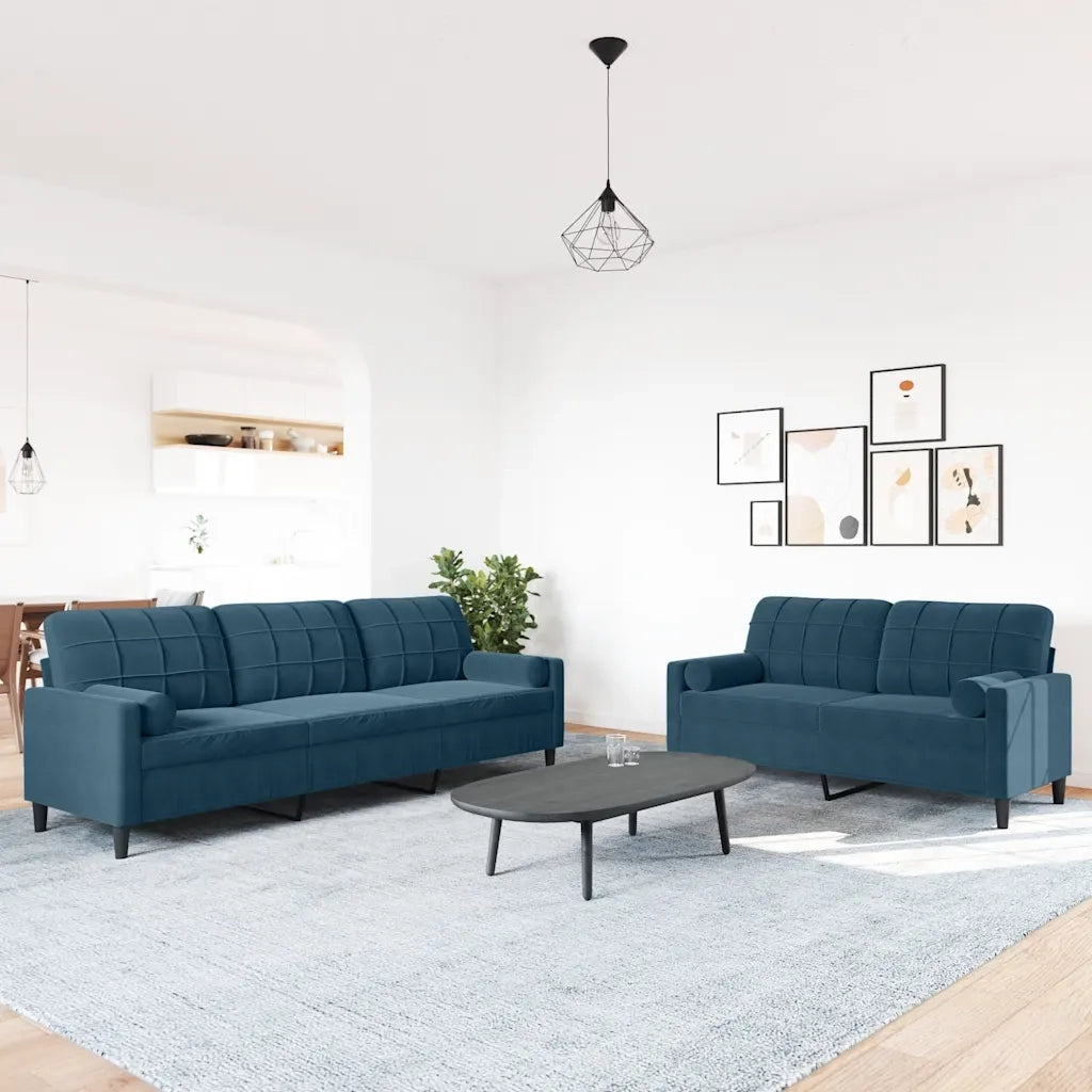 Set di Divani 2 pz con Cuscini e Rinforzi Blu in Velluto 3278500