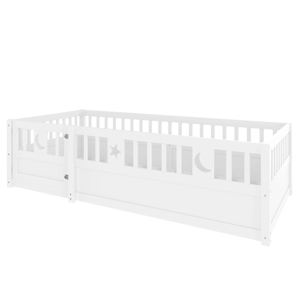 Letto per bambini 90x190 cm con barriera di sicurezza e decori stella e luna