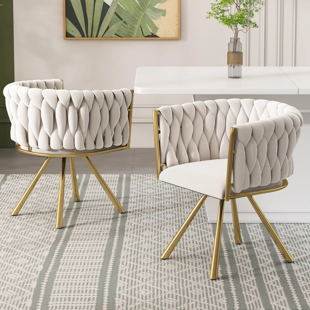 Sedia da sala da pranzo girevole in velluto set da 2 con schienale ergonomico e struttura in acciaio beige e oro