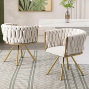 Sedia da sala da pranzo girevole in velluto set da 2 con schienale ergonomico e struttura in acciaio beige e oro