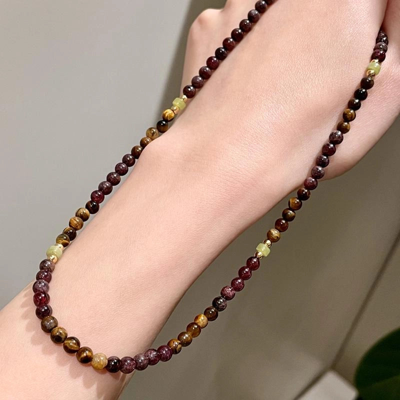 Collana vintage con perline di granato, collana con pietra naturale marrone Maillard, regalo di Natale o compleanno.