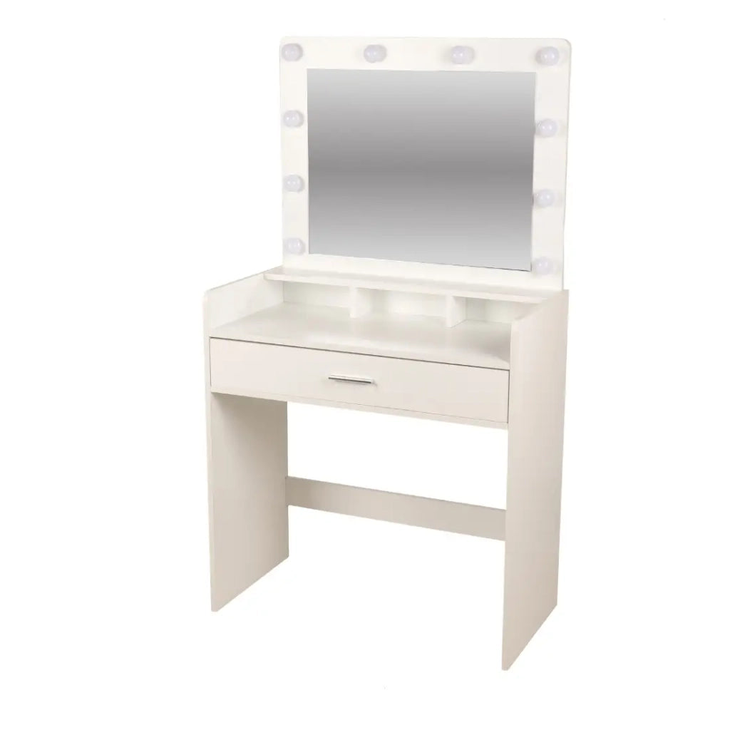 Toaletta design bianca con cassetto e specchio LED – 80x40x143 cm – Eleganza e funzionalità