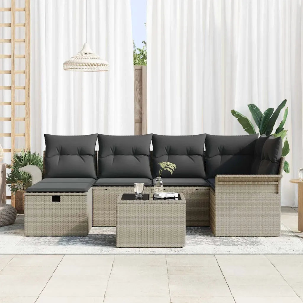 Set Divano da Giardino 7 pcs Grigio chiaro polyrattan