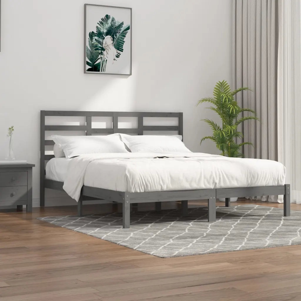 Letto matrimoniale | Letto per adulti | Giroletto Grigio in Legno Massello 200x200 cm