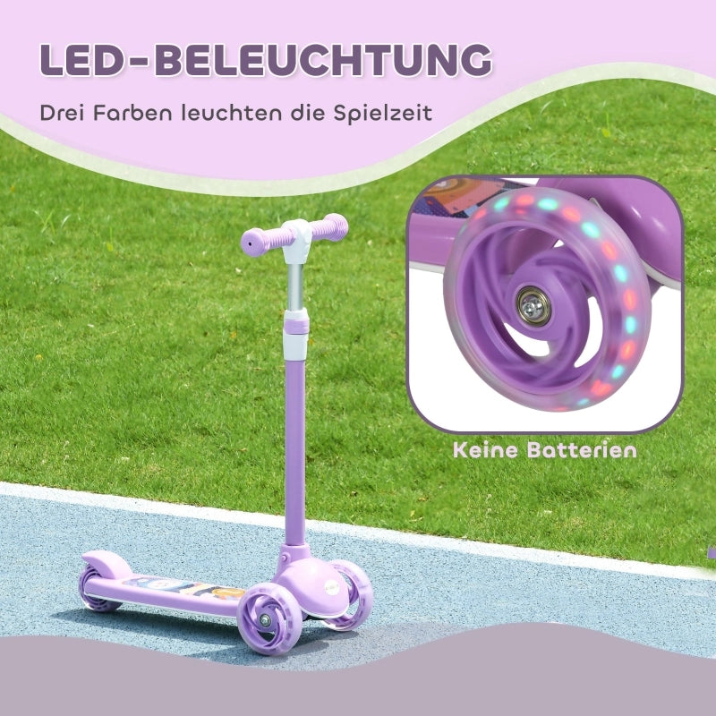 Monopattino per bambini, ruote a LED, guida fluida, altezza regolabile, plastica, acciaio, viola