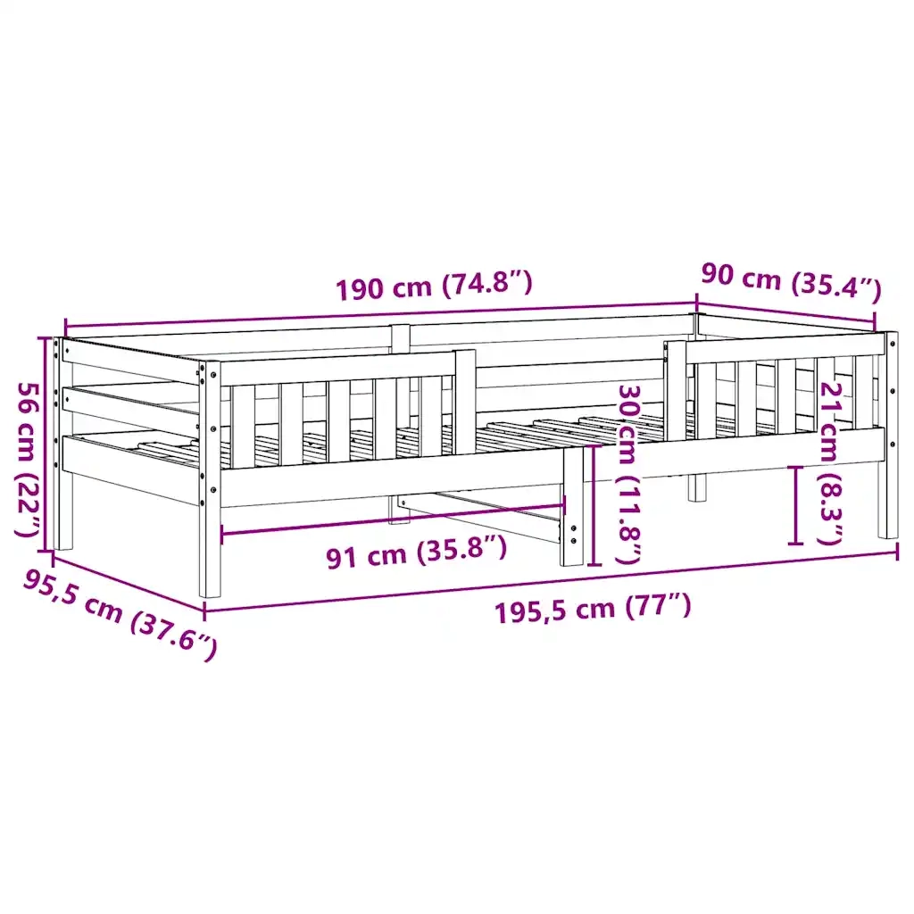 Letto singolo | Letto per adulti | Letto senza Materasso 90x190 cm in Legno Massello di Pino