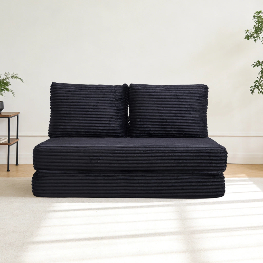 Divano Letto Pieghevole ¨C MINIMAL ¨C Nero, Velluto a Coste, Senza Montaggio