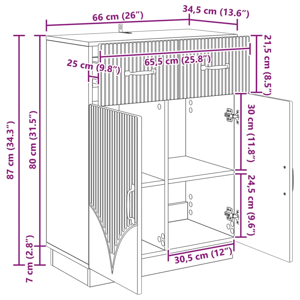 Credenza | Madia | Buffet da pranzo | Armadio da pranzo Legno antico 66 x 34,5 x 87 cm Legno ingegnerizzato
