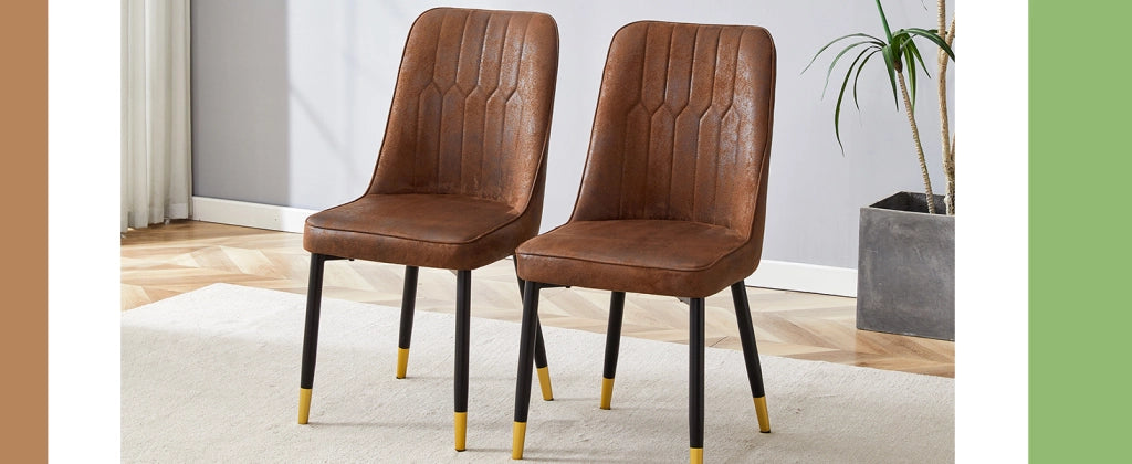 Set di 2 sedie da pranzo: sedie moderne marroni con schienale in tessuto tecnico e gambe in metallo nero, adatte a diversi ambienti come sala da pranz