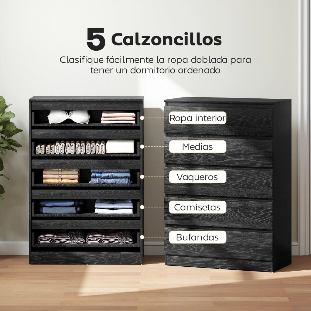 Cassettiera 5 Cassetti Moderna per Camera Soggiorno Ufficio ¨C Minimal ¨C Nero 77x40x111,5 cm