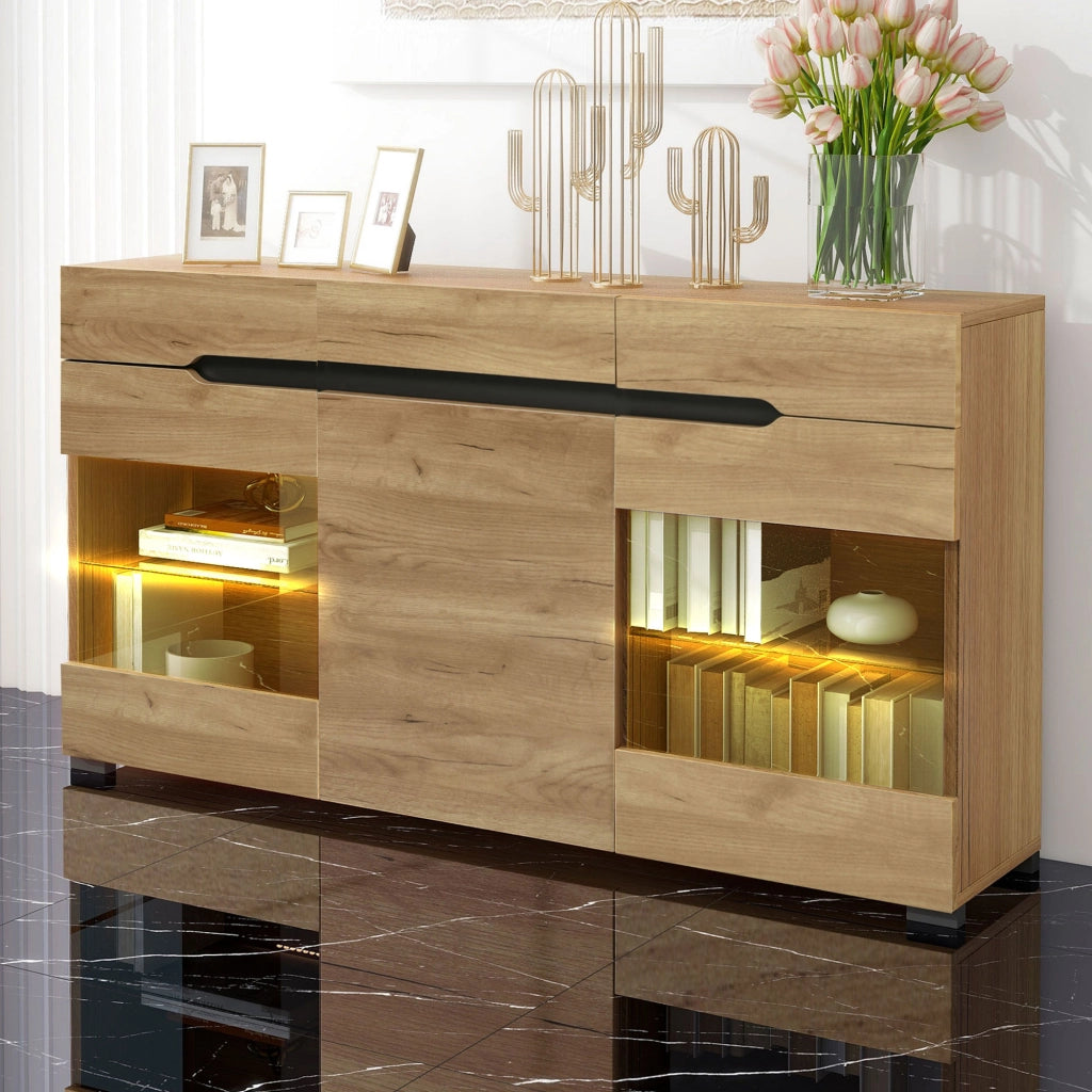 MADIA Set da 3 pezzi in rovere con LED, 3 cassetti