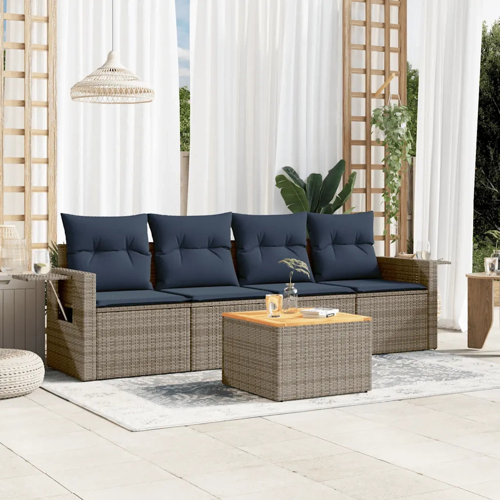 Set Divani da Giardino 5 pz con Cuscini Grigio in Polyrattan 3224444