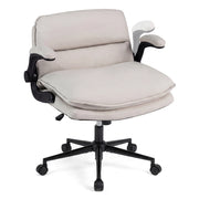 Sedia da ufficio con funzione dondolo e altezza regolabile, Poltrona relax con braccioli ribaltabili e 5 ruote portata 150 kg Beige