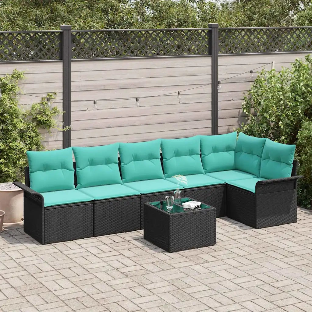 Set Divano da Giardino con cuscino 7 pcs Nero polyrattan 3345396