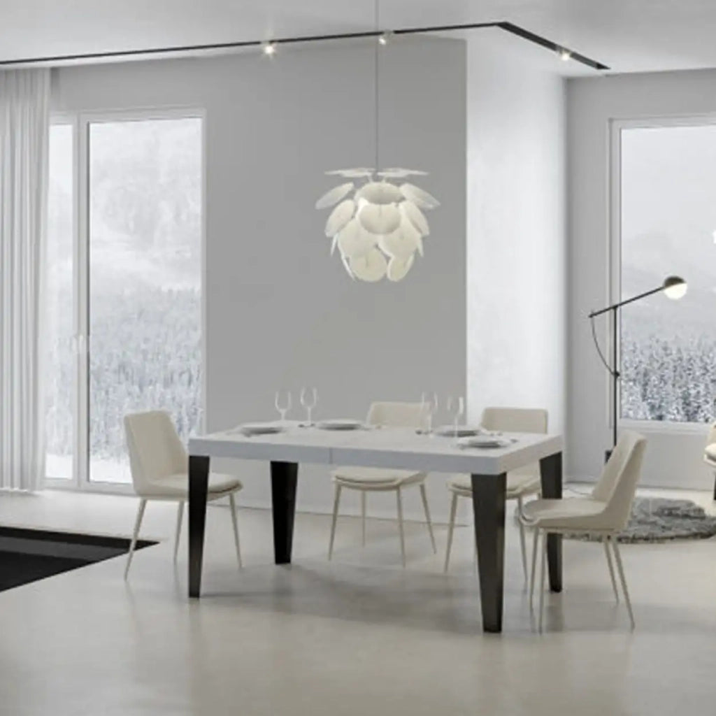 Tavolo allungabile 140/400x90 cm Flame colore bianco frassino gambe antracite