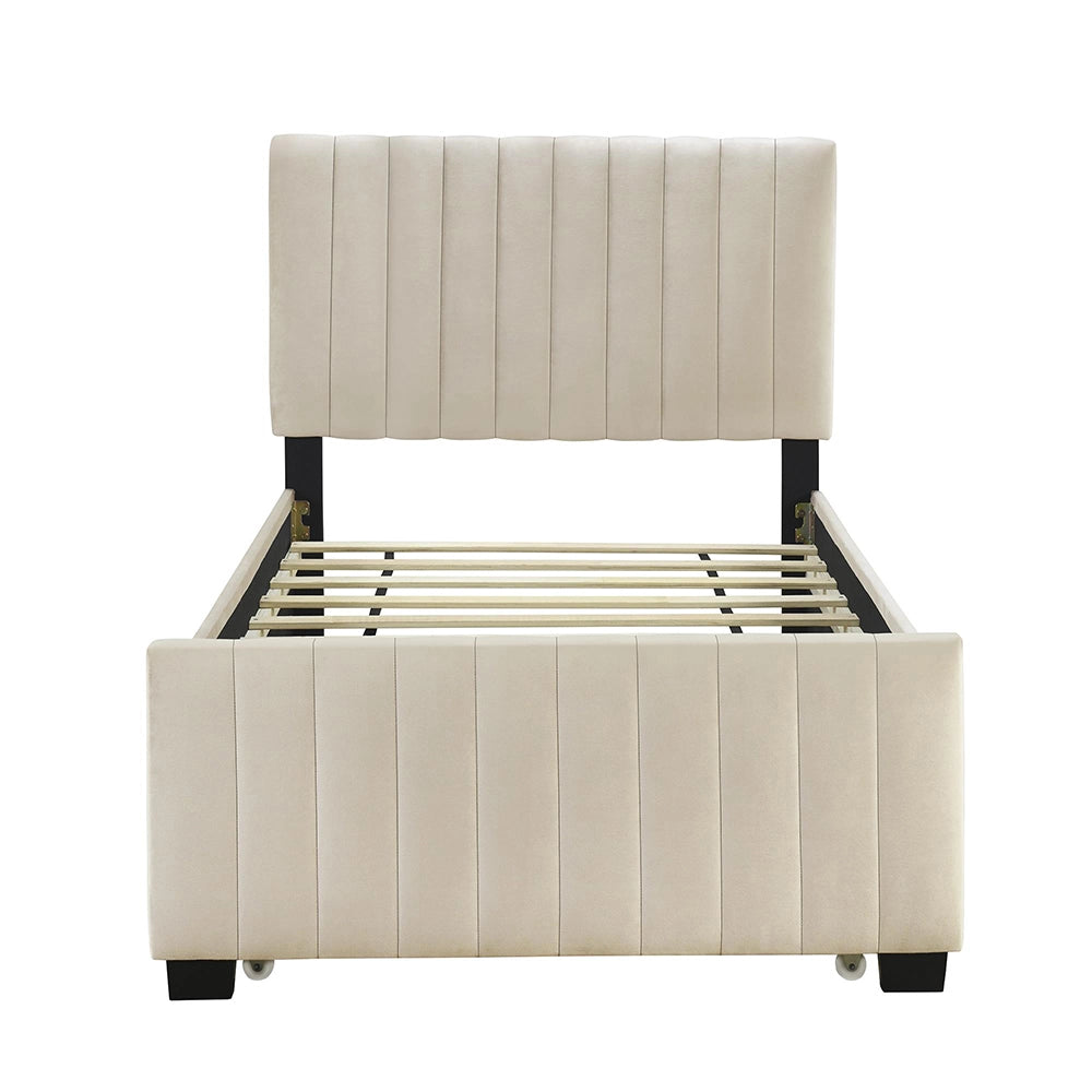 Letto bambino-Xylo-90x190 cm-ribaltabile, velluto, beige