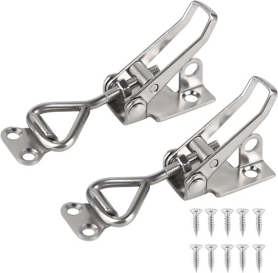 Blocco Rocker in Acciaio Inox - Capacità 100 kg - Regolabile - Fermo con Gancio e Occhio - 2 Pezzi - Adatto per Porte