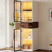 Vetrina 40x40x200 cm con LED multicolore e 2 ante in vetro MDF bianco