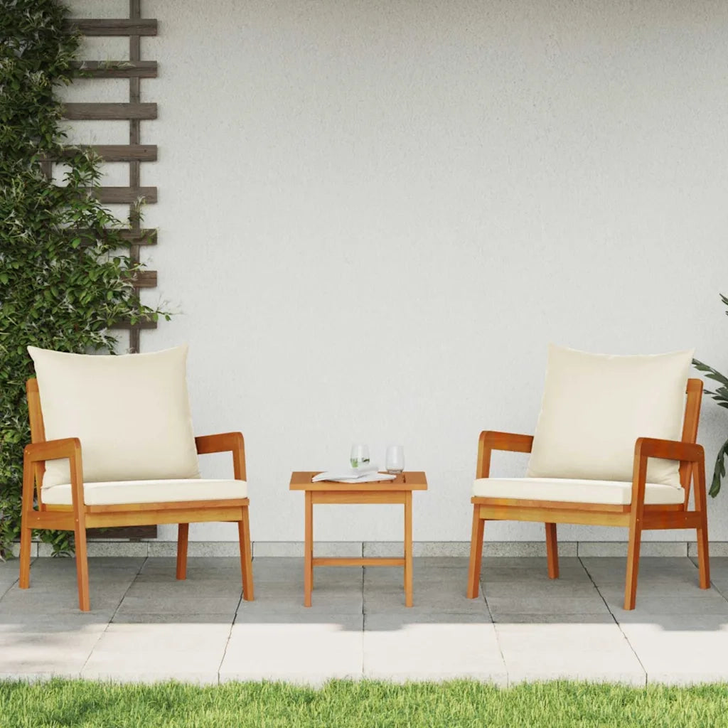 Set bistrot con cuscino 3 pz | Set Salotto da Giardino Marrone Legno di Acacia Massello