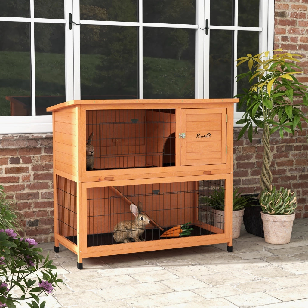 Casetta per Piccoli Animali ¨C Xylo ¨C Legno, 2 Vasche, Resistente alle Intemperie, 123x63x112 cm, Arancione