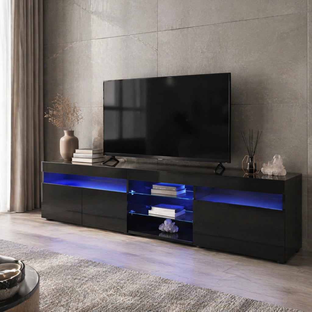 MOBILE TV 180x35x48 cm MDF Nero con LED e 3 ante