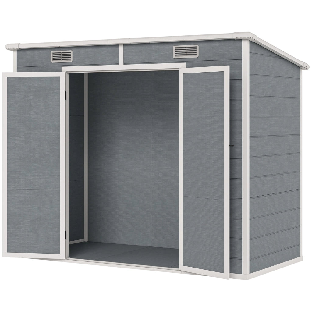Casetta da giardino 2,4x1,3m ¨C Xylo ¨C resina grigio con pavimento finestra porte