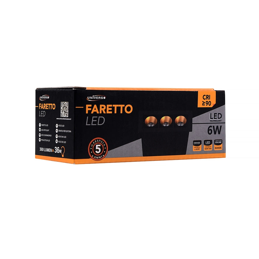FARETTO LED RETTANGOLARE NERO DA INCASSO PER CONTROSOFFITTI 6W LUCE 6000K CON CONO DI PROIEZIONE IN BRONZO - ILLUMINAZIONE AD ALTA EFFICIENZA ENERGETICA