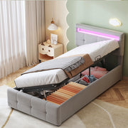 Letto a cassone imbottito per bambini - Xylo - 90x200 cm - Grigio - Illuminazione LED, testiera regolabile