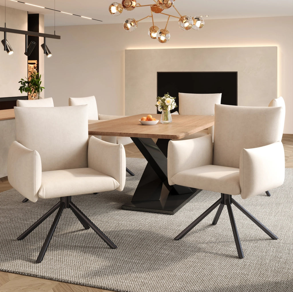 Set di 2 sedie girevoli 61.98x54.99x53.34 cm con braccioli e schienale ergonomico in velluto e metallo beige