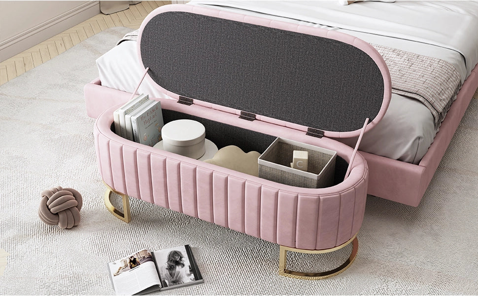 PANCA Contenitore 120 cm Velluto Rosa