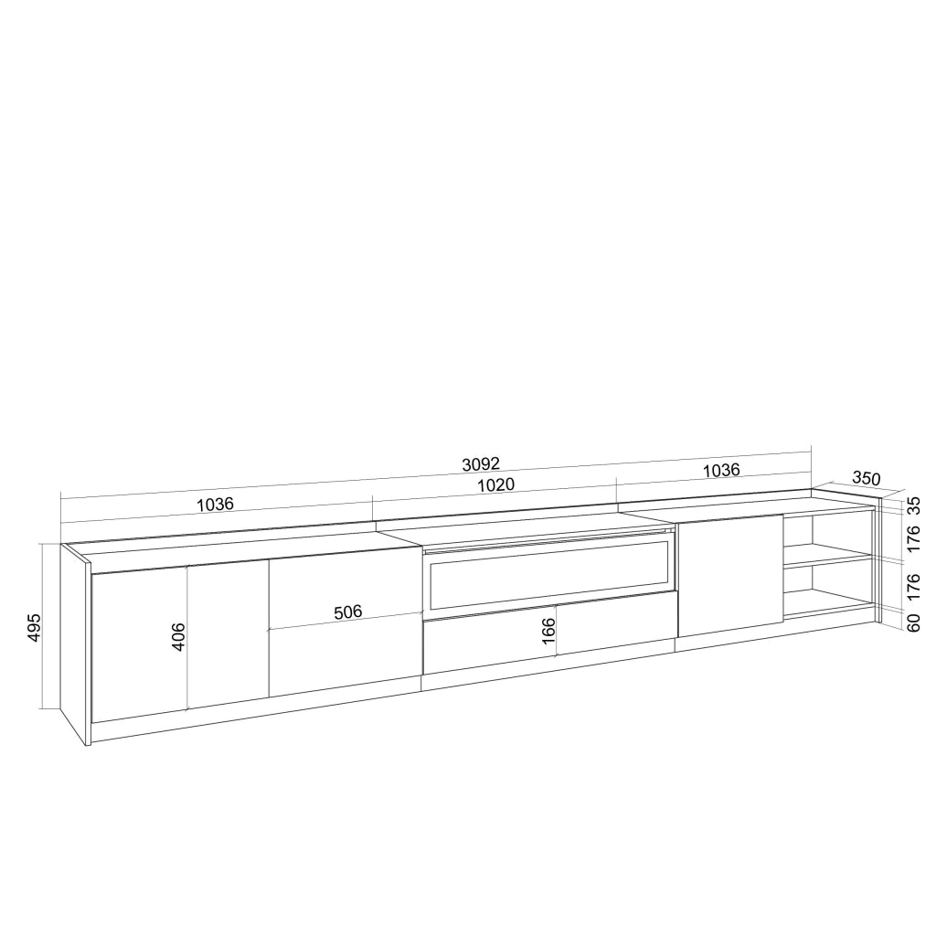 Mobile TV Soggiorno, 310x50x37 cm, Per TV fino a 80", Camino elettrico, Rovere e nero