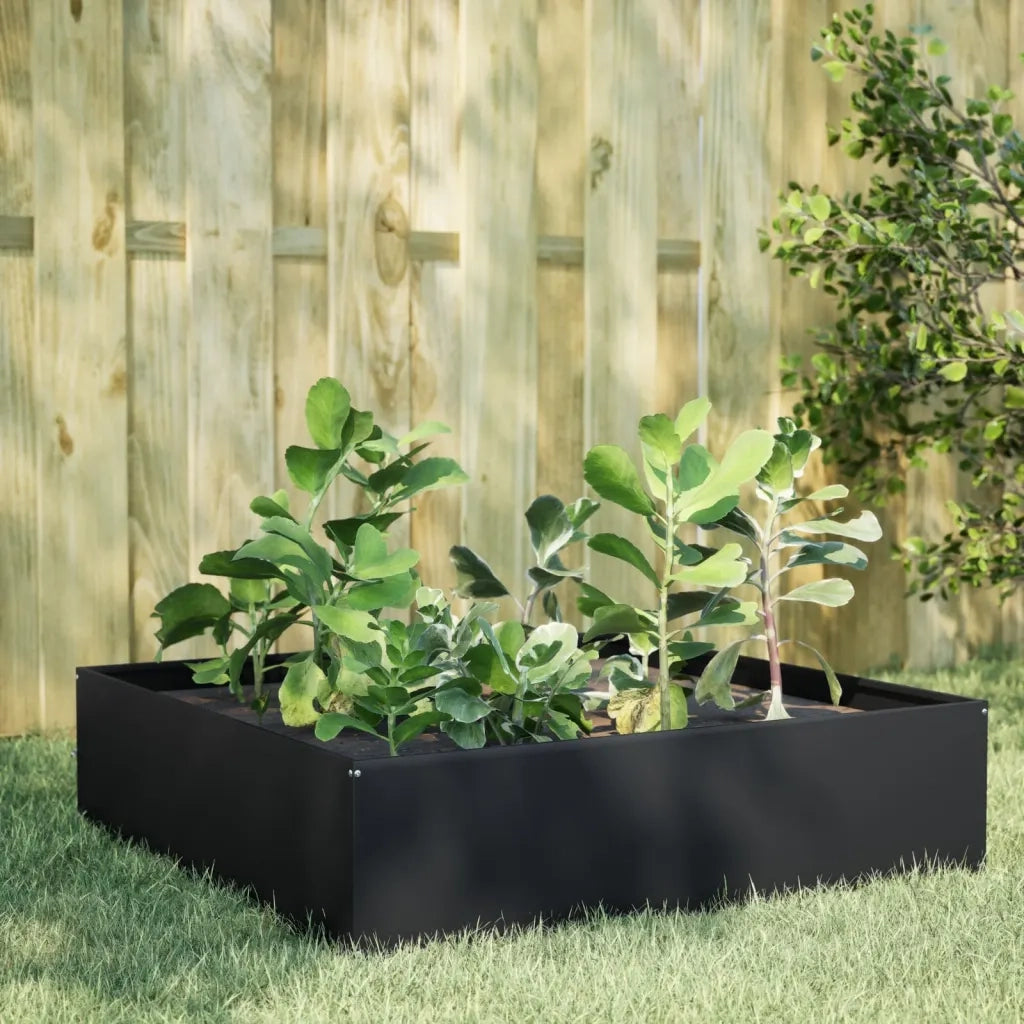 Fioriera | Cassetta per fiori | Vaso Rialzata da Giardino Nera 100x100x41 cm in Acciaio