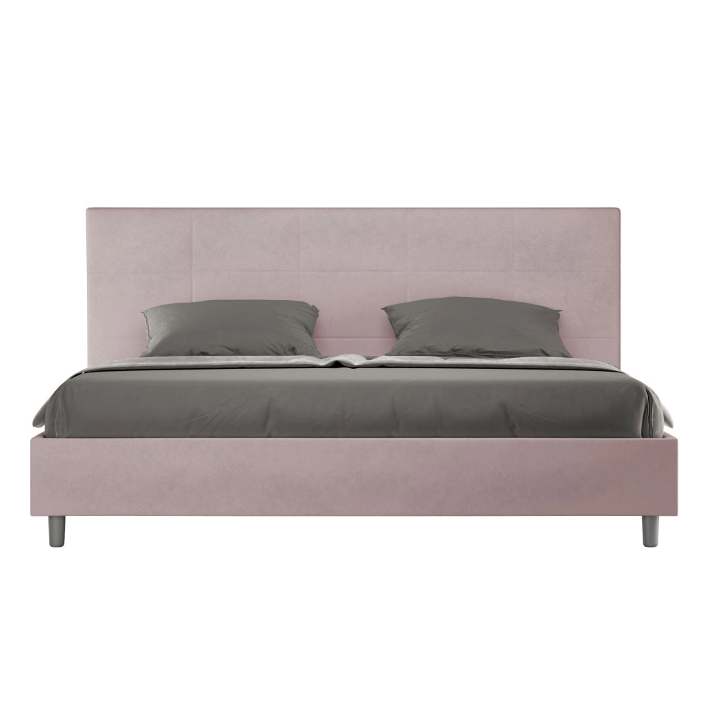 BS COM Letto matrimoniale king size contenitore imbottito 180x210 microfibra glicine
