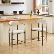 Sgabello da Bar Set da 2 con Braccioli e Piedini Regolabili, Stile Country Francese, in Tessuto Beige