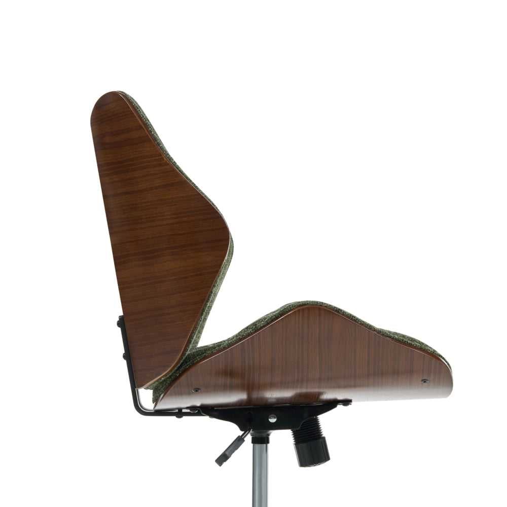 Sedia da ufficio regolabile con funzione girevole Seduta in compensato con rivestimento in tessuto bouclé Marrone scuro e verde elegante