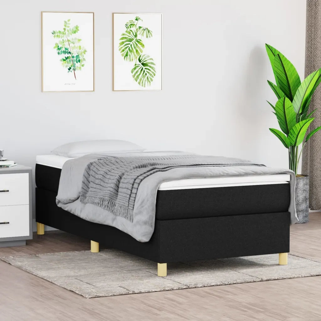 Letto singolo | Letto per adulti | Giroletto a Molle con Materasso Nero 90x200 cm in Tessuto