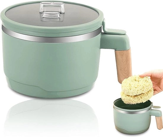 Bowl per Ramen con coperchio 1000ML, Set di Bowl per Ramen in acciaio inossidabile 304, Bowl per Ramen con manico in legno e supporto per cellulare, Antiscivolo e termoresistente, inclusi stecchi da cucina, forchette, cucchiai