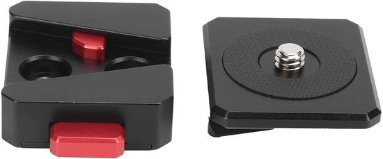 Mini placa V-Lock per stativo per fotocamera - Adattatore per stativo - Materiale alluminio lega - Nero - 1/4 pollice viti - Adatto per fotocamera 

Modello: 
V-Lock-plaat 
1/4 Inch Schroef 
Geschikt voor Camera
