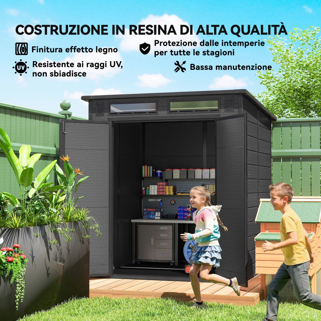 Casetta da Giardino 2 Ingressi 3 Finestre ¨C Minimal ¨C Grigio Scuro PP Alluminio 182x182x196 cm