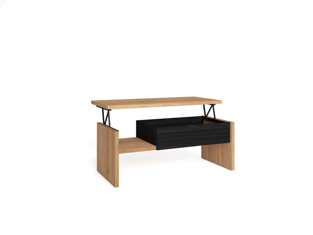 Tavolino Sollevabile Basso, 110x45x50cm, Tavolino da Caffè, colore Rovere e nero RF3696