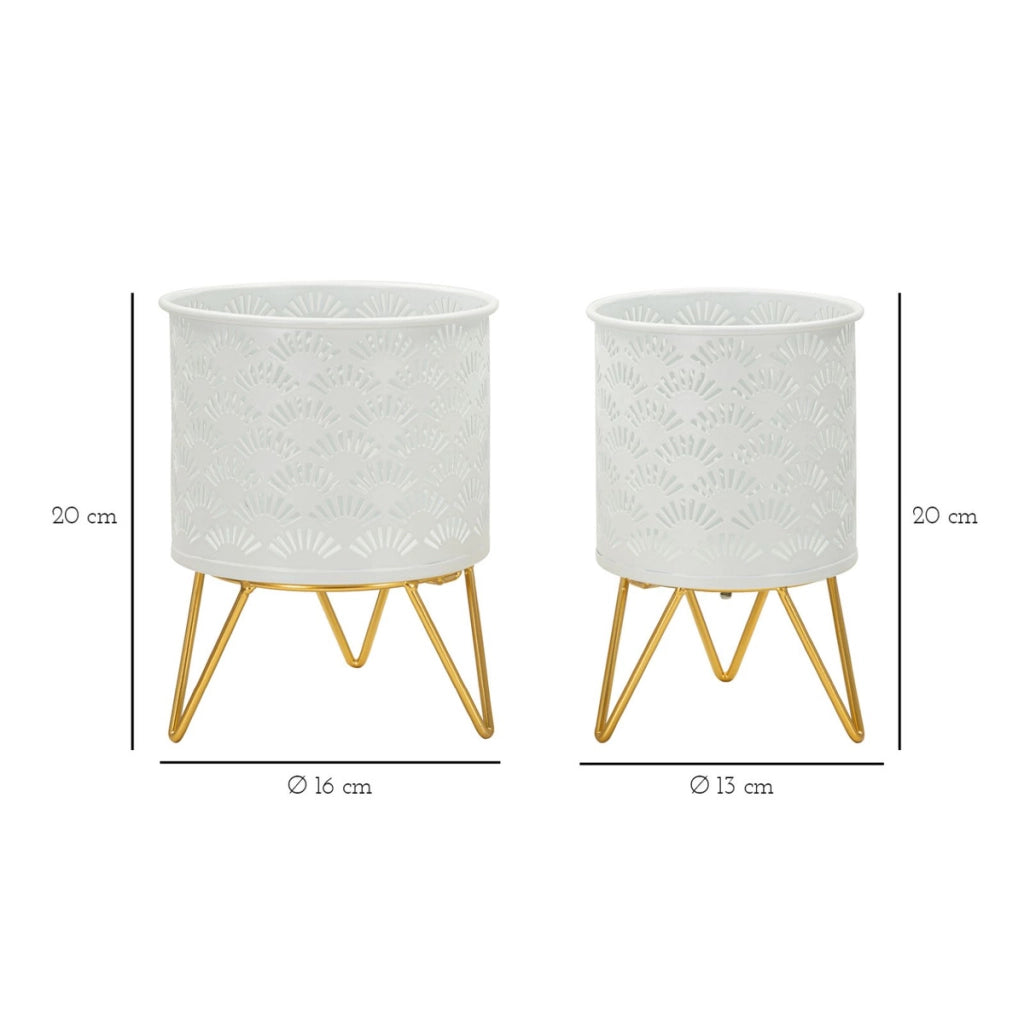 Set di 2 Vasi per Piante VKH412, Oro, Metallo, 16x16x20 cm