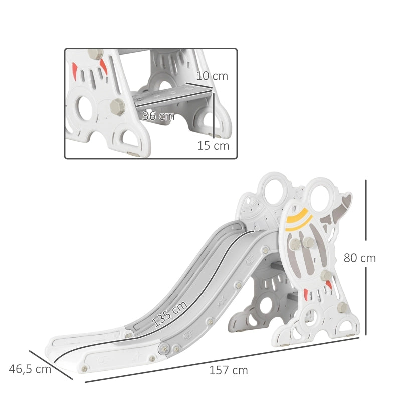 Scivolo per bambini da 1,5 a 3 anni, design a razzo, set di adesivi, grigio, 157 x 46,5 x 80 cm