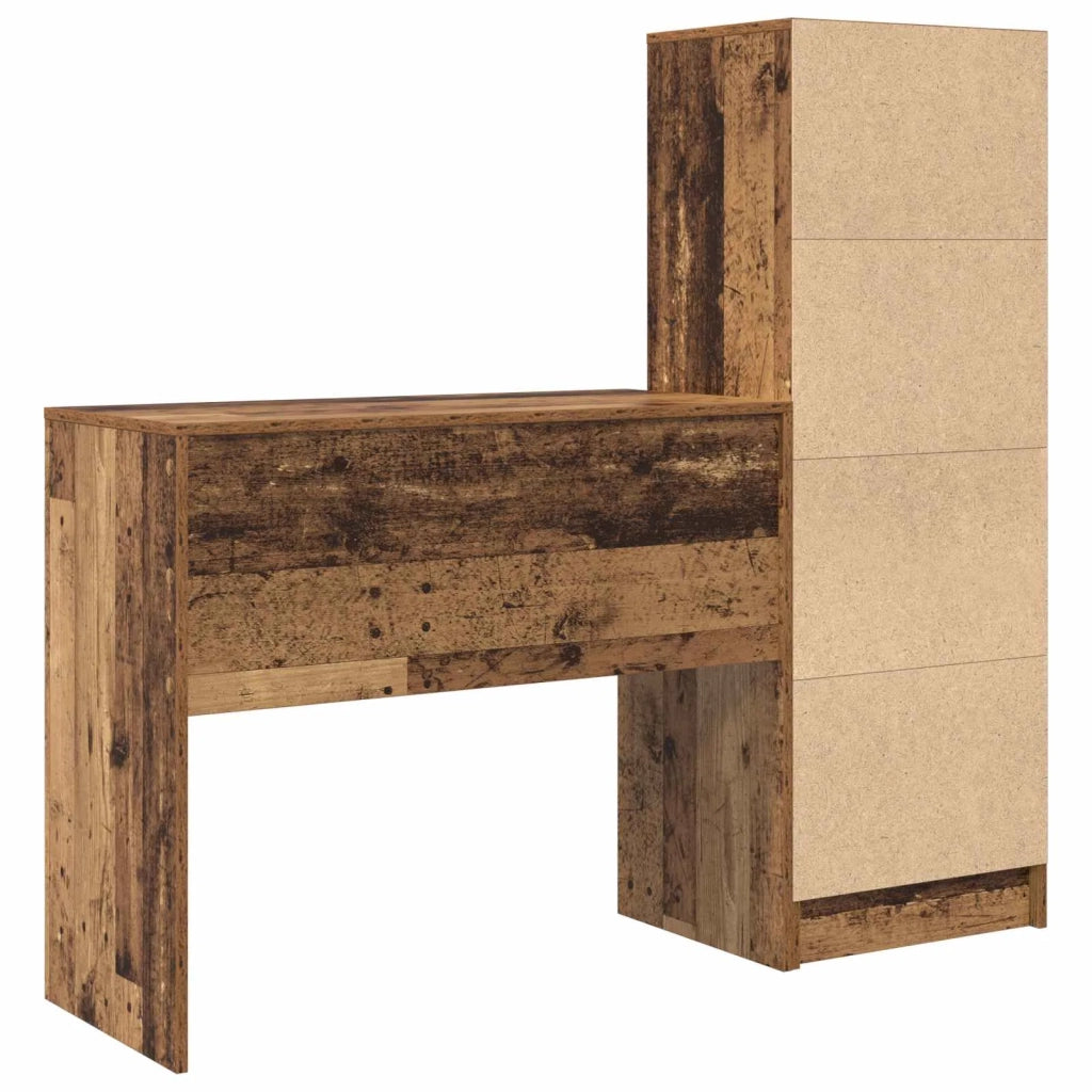 Scrivania | Tavolo da Ufficio con cassetto con lo scaffale 2 pz Legno vecchio